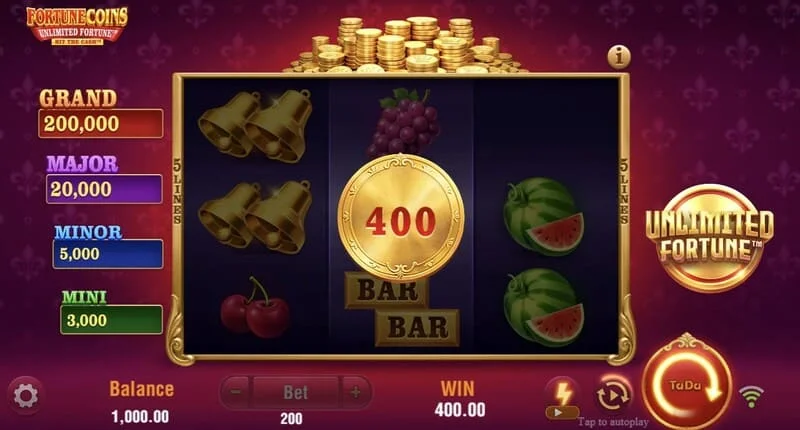 Fortune Coins Unlimited Fortune – monetų raundas Lock & Respin su monetų užlaikymu